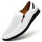 Men Hole Breathable Non Slip Slip On Casual Leather Shoes  - White