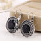 Ethnic Opal Dangle Earrings Carved Vintage Tibetan Silver Bohemian Crystal Earrings for Women - Black