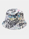 Unisex Cotton Letters Graffiti Pattern Printing Fashion Sunscreen Bucket Hat - White