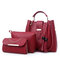 Women Three-piece Set Tassel Handbag Crossbody Bag - Wine Red