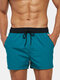 Mens Mesh Lining Swim Trunks Colorblock Running Workout Shorts Beachwear Swimsuits with Pocket - Dark Green