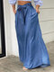 Solid Pocket Belt Wide Leg Denim Jeans For Women - Blue