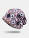 Women Polyester Cotton Geometric Pattern Jacquard Plus Velvet Warmth Beanie Hat - Purple