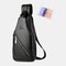 Men PU Leather USB Charging Waterproof Earphone Hole Business Crossbody Bag Chest Bag Sling Bag - Black 4
