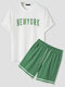 Mens Letter Print Crew Neck Jersey Shorts Two Pieces Outfits - White