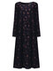 Floral Print O-neck Long Sleeve Plus Size Sweet Dress for Women - Navy
