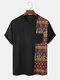 قمصان رجالي بأكمام قصيرة مطبوعة هندسية عرقية - أسود