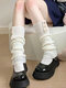 Women Cotton Knitted Solid Color Striped Button Decorated Leg Covers Pile Stockings Tube Socks - White+ Button