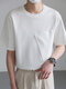 Camiseta de manga corta con bolsillo grande y color liso para hombre - Blanco