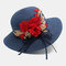 Breathable Embroidery Printed Straw Hat Ethnic Style Retro Sun Hat - Navy