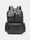 Men Brown Vintage PU Leather 14 Inch Laptop Bag Multi-pocket Backpack - Black