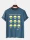 Mens Fun Cartoon Moods Alien Printed Loose Summer Half-Sleeved T-shirts - Blue