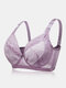 Women Floral Mesh Jacquard Breathable Non Padded Minimized Thin Sexy Bras - Purple