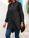 Solid Color Long Sleeves O-neck Button Blouse - Black