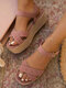 Women Solid Color Casual Elastic Band Brief Platforms Stripe Sandals - Pink
