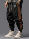 Мужская лоскутная одежда с этническим геометрическим принтом и свободной талией на шнурке Брюки - Черный