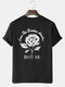 Mens Monochrome Rose Slogan Back Print Cotton Short Sleeve T-Shirts - Black