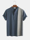 Mens 100% Cotton Contrast Color Casual Short Sleeve Henley Shirt - Blue
