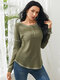 Contrast Color Button Crew Neck Long Sleeve T-shirt - Army Green