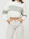 Patch Contrast Color Pullover Cropped Sweatshirt For Women - Green