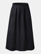 Solid Color Elastic Waist Plus Size Casual Skirt with Pockets - Black