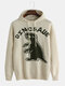 Mens Cartoon Dinosaur Letter Print Casual Loose Knitted Hooded Sweater - Beige