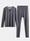 Men Thicken Thermal Underwear Set Knitting Solid Color High Elastic V Neck Long Johns - Dark Gray