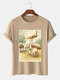 Mens Funny Cartoon Mushroom Graphic Print Plain Cotton T-Shirt - Apricot