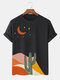 Camisetas masculinas Desert Cactus Painting Crew Neck manga curta inverno - Preto