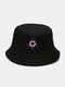 Unisex Cotton Solid Anchor Lifebuoy Pattern Embroidered Outdoor Sunshade Bucket Hat - Black