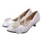 Wihte Floral Bead Lace Slip On Low Heel Wedding Pumps - White 1