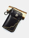 Men Vintage Genuine Leather Vegetable Tanned Top Layer Cowhide Embossing Key Case Wallet - Black
