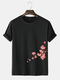 Mens Floral Side Print Crew Neck 100% Cotton Short Sleeve T-Shirts - Black