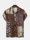 Mens Leopard & Zebra Print Revere Collar Short Sleeve Shirts - Brown
