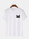 Mens Cartoon Cat Chest Print Crew Neck Short Sleeve 100% Cotton T-Shirt - White