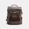 Men Genuine Leather Multi-function Travel Backpack - Coffee