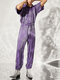 Mens Solid Shiny Drawstring Waist Zipper Jumpsuit - Purple