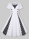 Dot Print Patchwork Short Sleeve Plus Size Vintage Dress for Women - White
