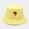 Women & Men Cotton Rosette Embroidery Bucket Hat - Yellow