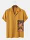 Mens Floral Graphic Revere Collar Side Split Loose Short Sleeve Shirts - Yellow