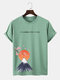 Mens Japanese Cherry Blossoms Mountain Print Short Sleeve T-Shirts - Green