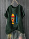 Cartoon Fish Printed Short Sleeve O-Neck T-shirt - Dark Green