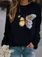 Butter Flower Print O-neck Long Sleeve Casual Sweatshirt For Women - Black