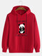 Mens Cute Cartoon Panda Slogan Print Drop Shoulder Drawstring Hoodies - Red