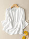 Solid Crew Neck Casual Women 3/4 Sleeve Blouse - White