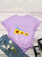 Floral Printed Short Sleeve O-Neck T-shirt - Purple