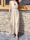Backless Solid Color Sleeveless Casual Jumpsuit For Women - Apricot