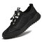 Men Hand Stitching Leather Non Slip Elastic Lace Casual Shoes - Black