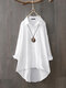 Casual Solid Color Lapel Long Sleeve Plus Size Shirt - White