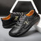 Men Hand Stitching Leather Soft Sole Non Slip Casual Driving Shoes - Black